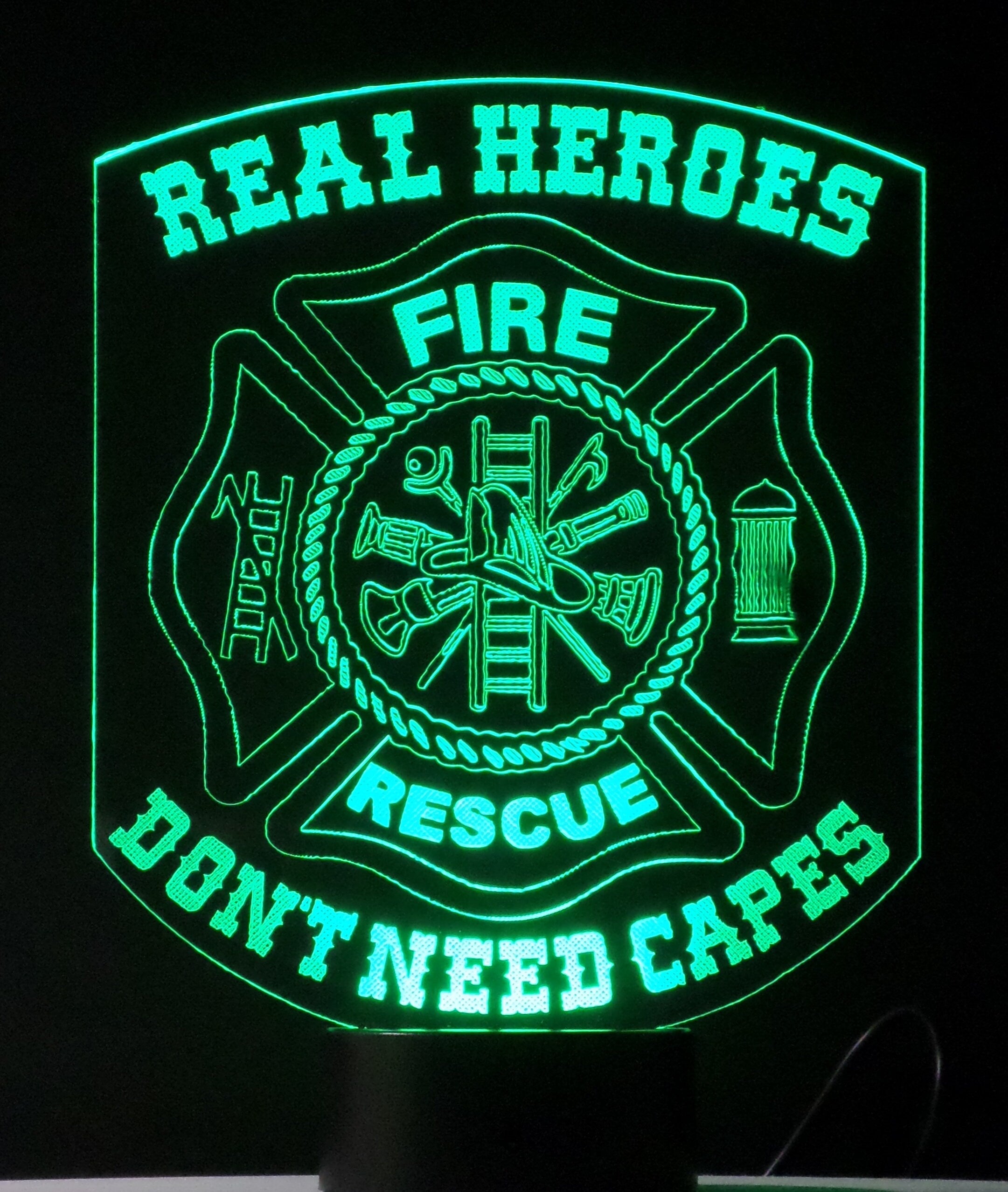 Awesome "Real Heroes - Don't Need Capes" Fire Rescue Maltese Cross LED Lamp (1096) - FREE SHIPPING!