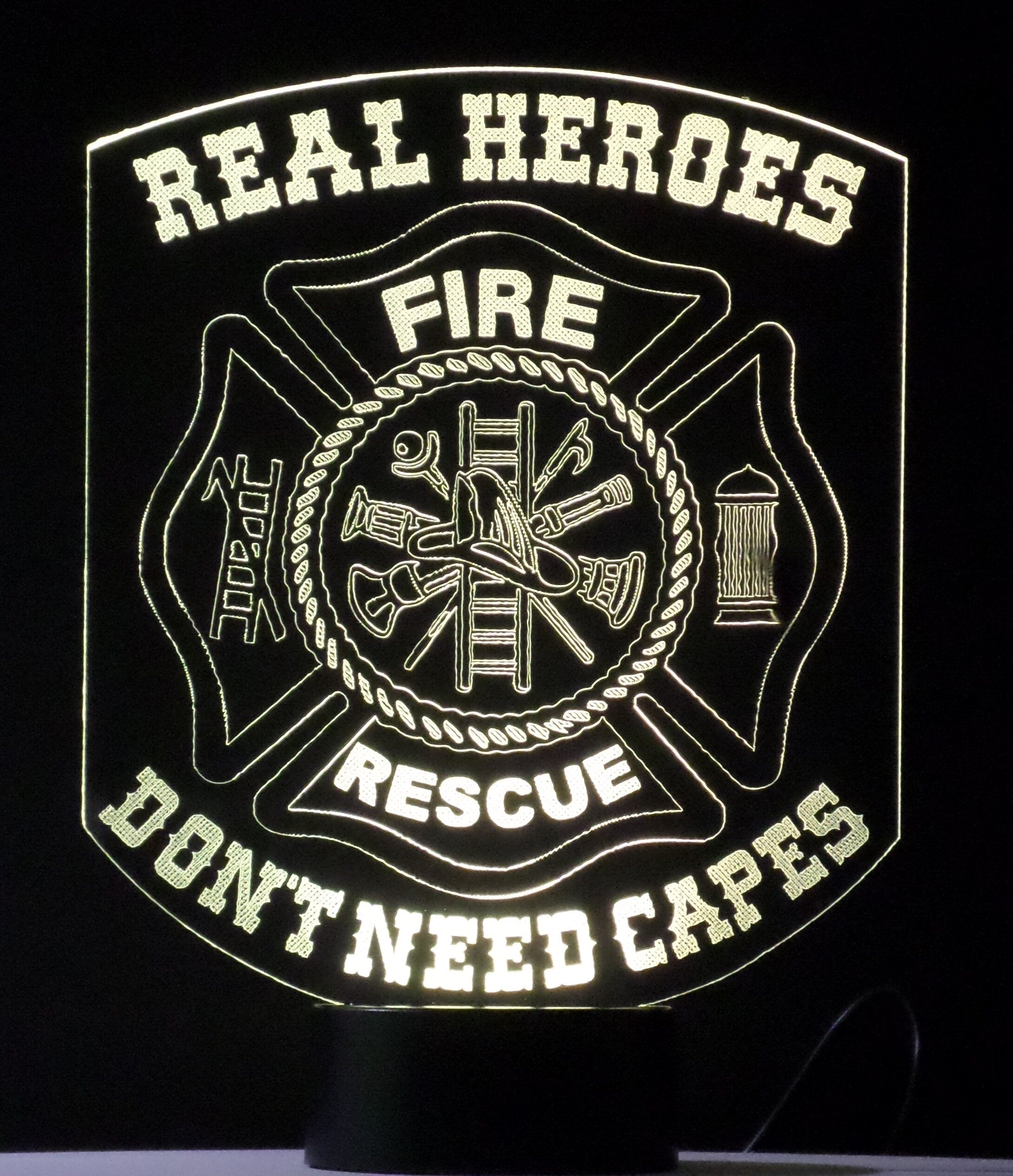 Awesome "Real Heroes - Don't Need Capes" Fire Rescue Maltese Cross LED Lamp (1096) - FREE SHIPPING!