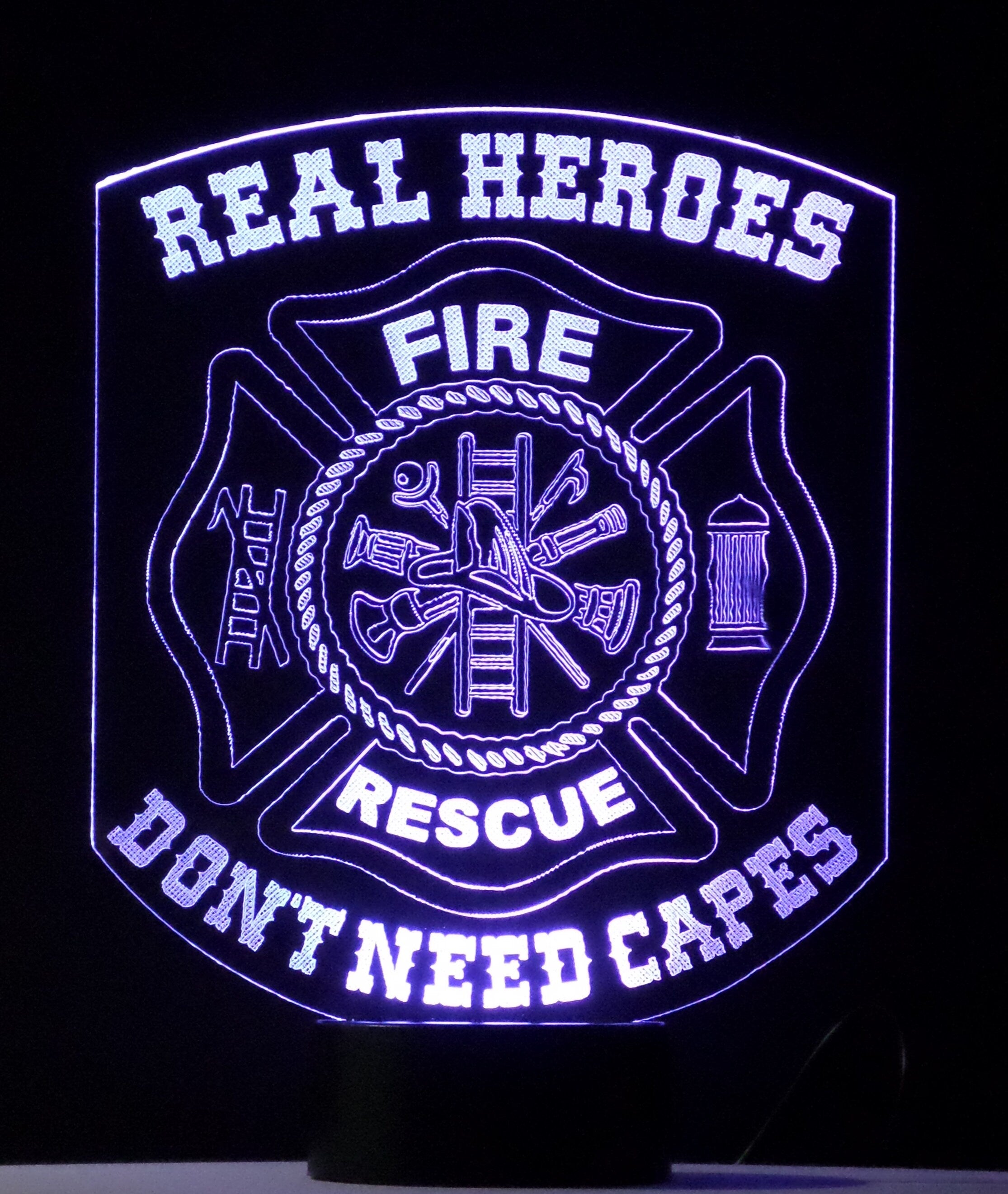 Awesome "Real Heroes - Don't Need Capes" Fire Rescue Maltese Cross LED Lamp (1096) - FREE SHIPPING!