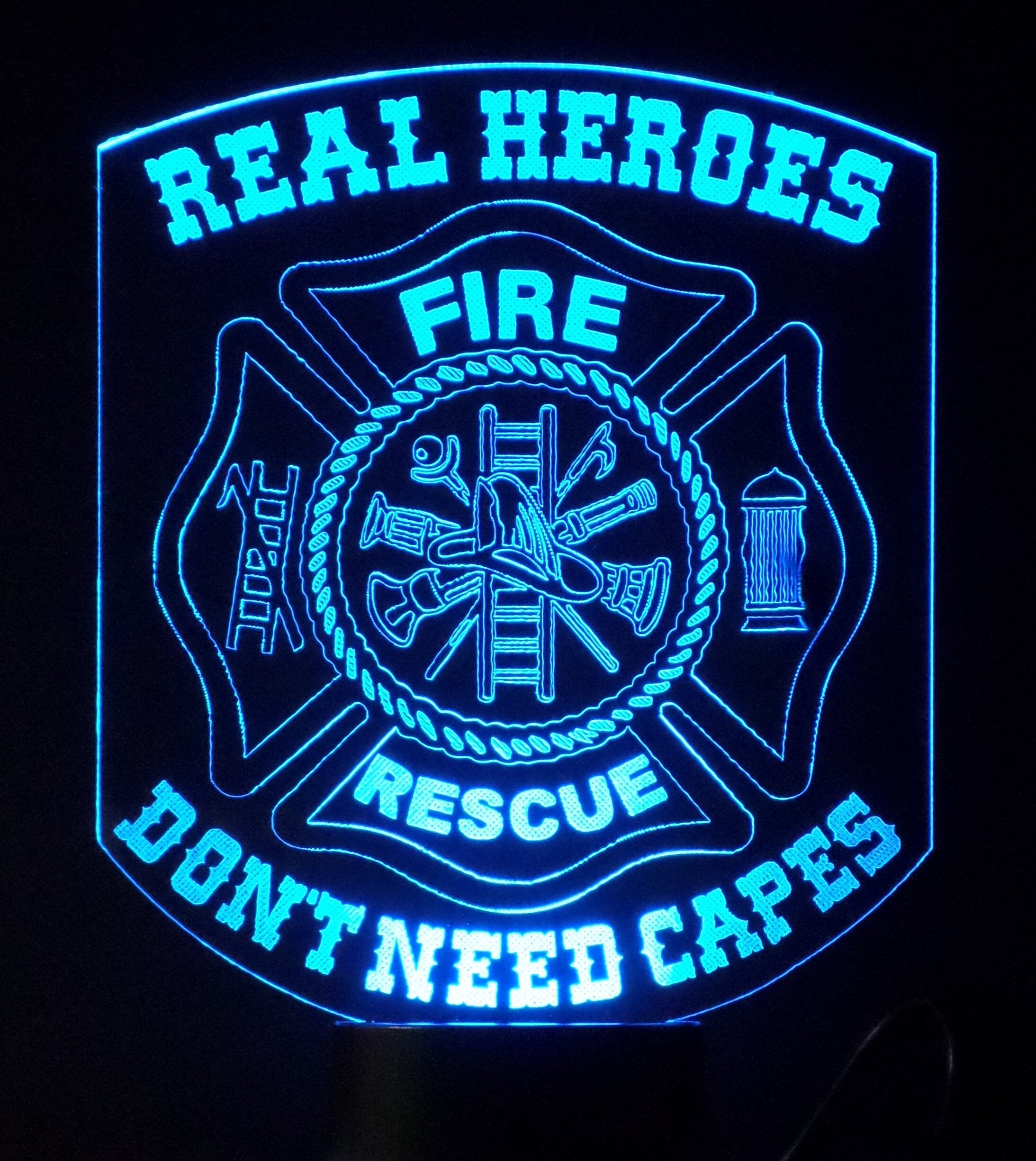 Awesome "Real Heroes - Don't Need Capes" Fire Rescue Maltese Cross LED Lamp (1096) - FREE SHIPPING!