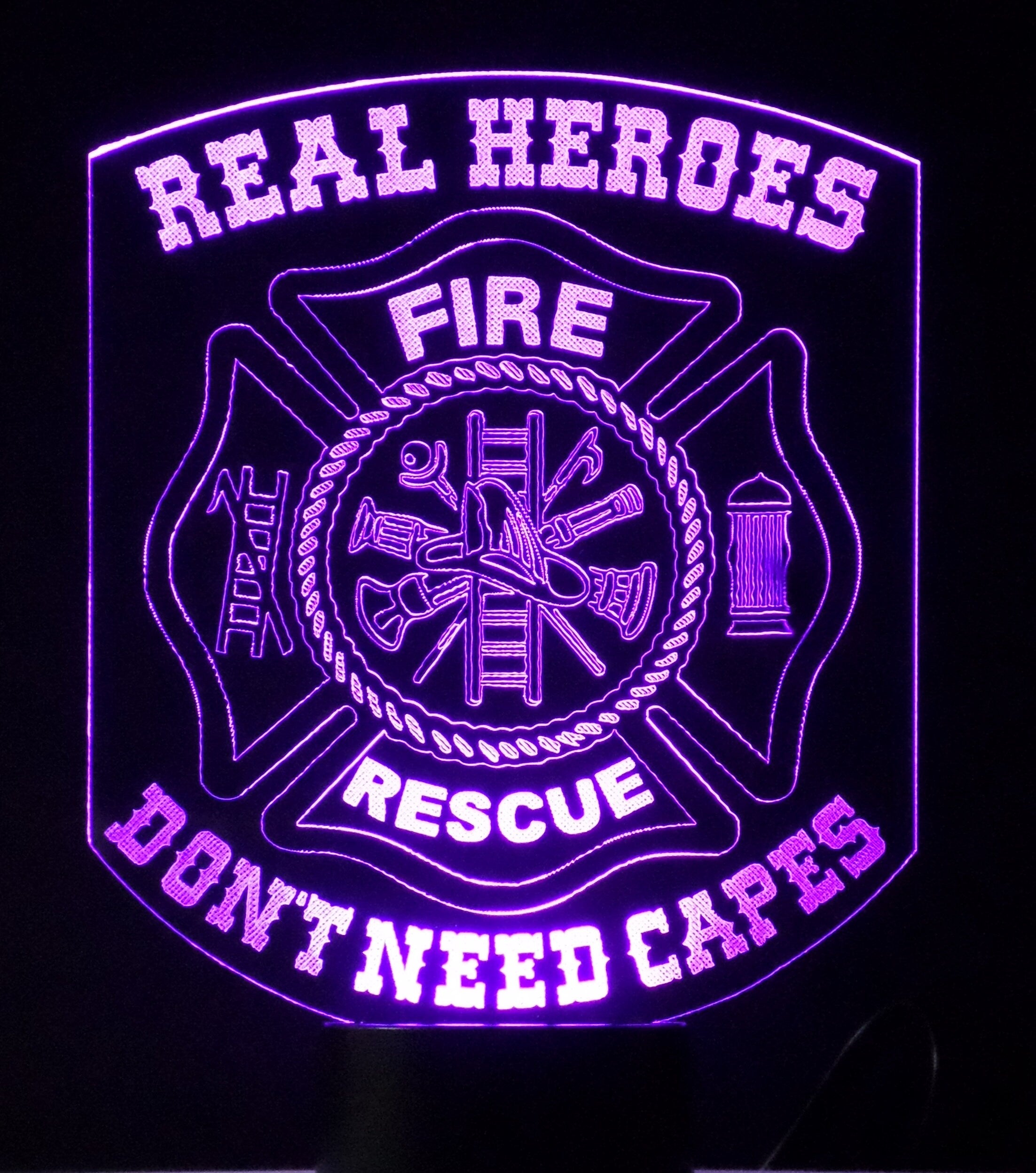 Awesome "Real Heroes - Don't Need Capes" Fire Rescue Maltese Cross LED Lamp (1096) - FREE SHIPPING!