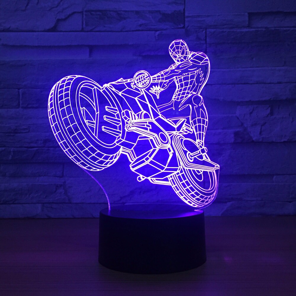 Awesome "Spiderman Riding his Motorcycle" 3D LED Lamp (21421)