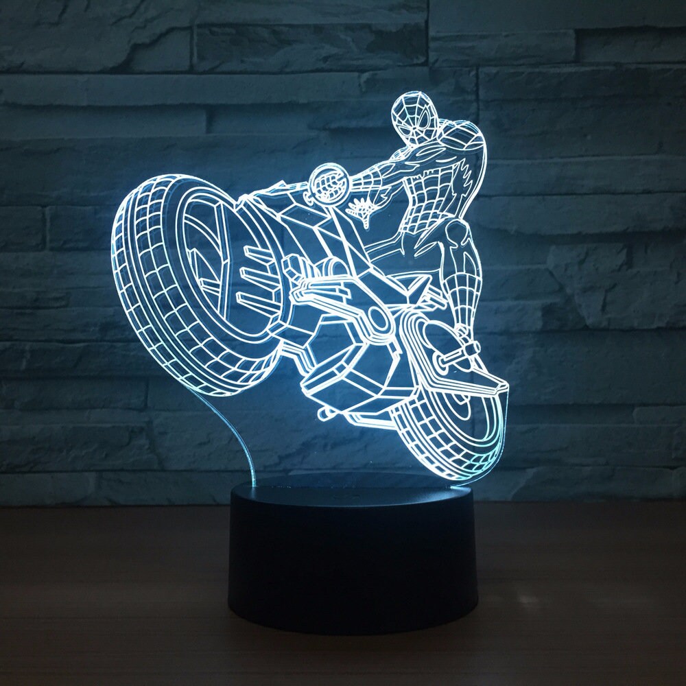 Awesome "Spiderman Riding his Motorcycle" 3D LED Lamp (21421)