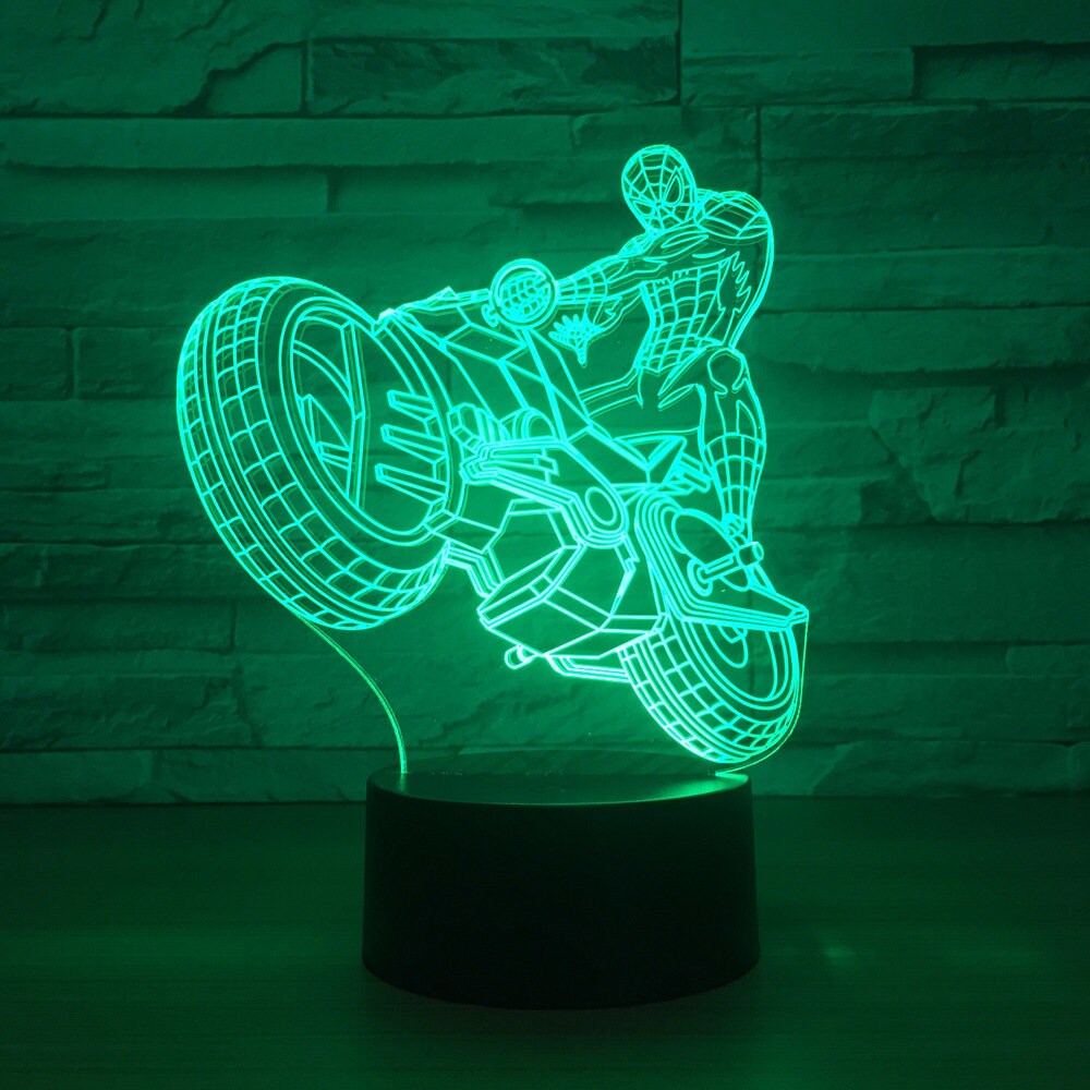 Awesome "Spiderman Riding his Motorcycle" 3D LED Lamp (21421)