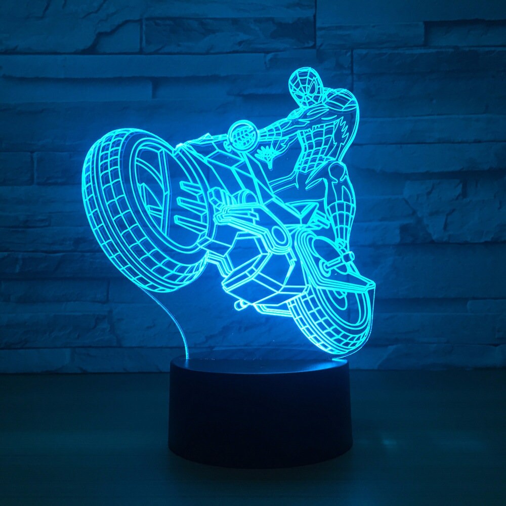 Awesome "Spiderman Riding his Motorcycle" 3D LED Lamp (21421)