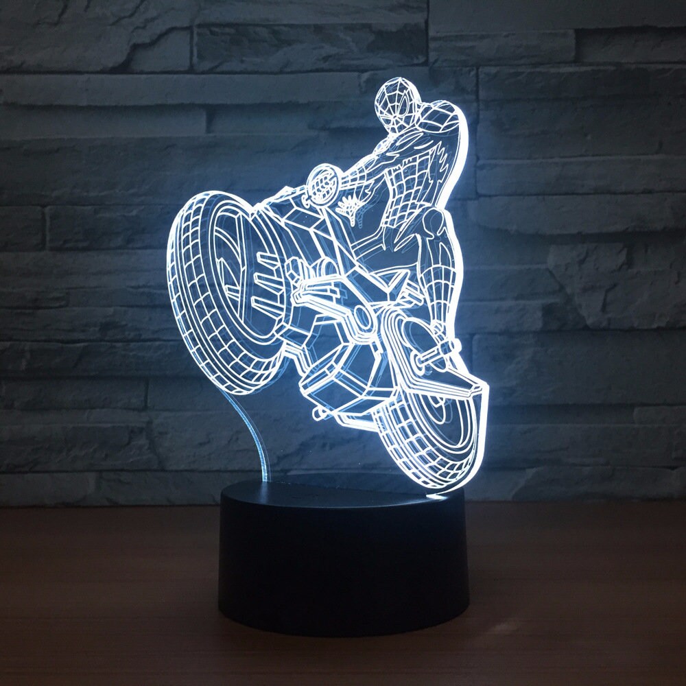 Awesome "Spiderman Riding his Motorcycle" 3D LED Lamp (21421)