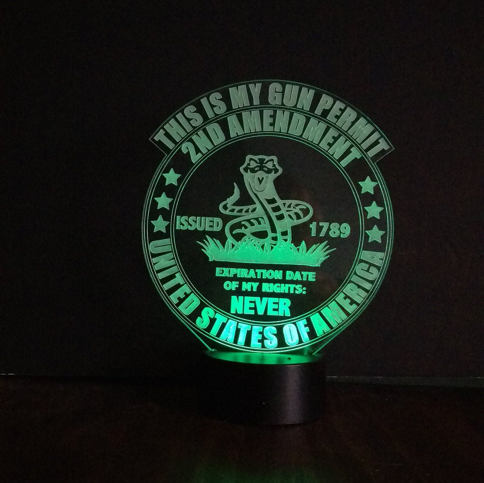 Awesome 3D "2nd Amendment This is My Gun Permit" LED Lamp (1159) - FREE SHIPPING!