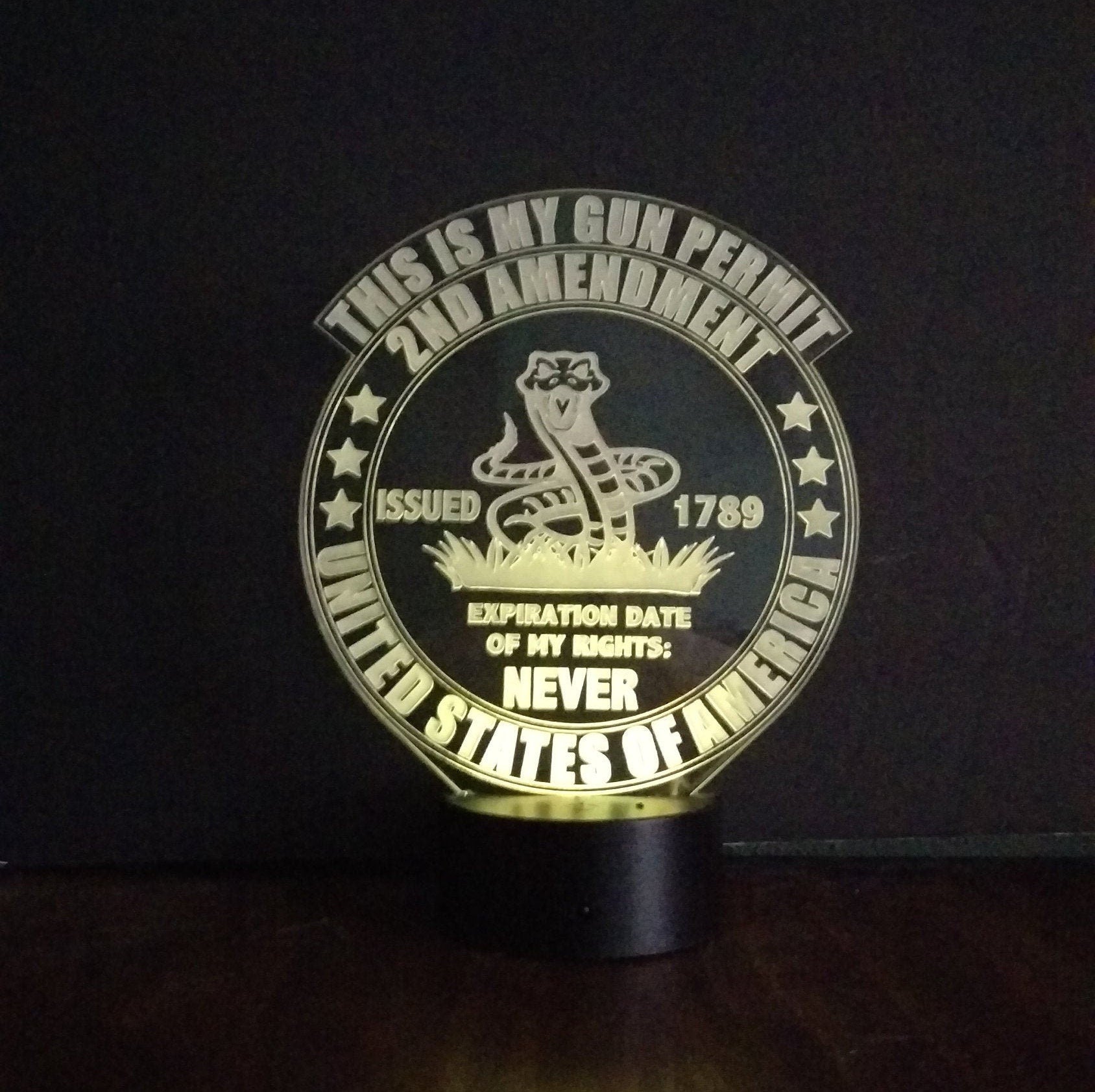 Awesome 3D "2nd Amendment This is My Gun Permit" LED Lamp (1159) - FREE SHIPPING!