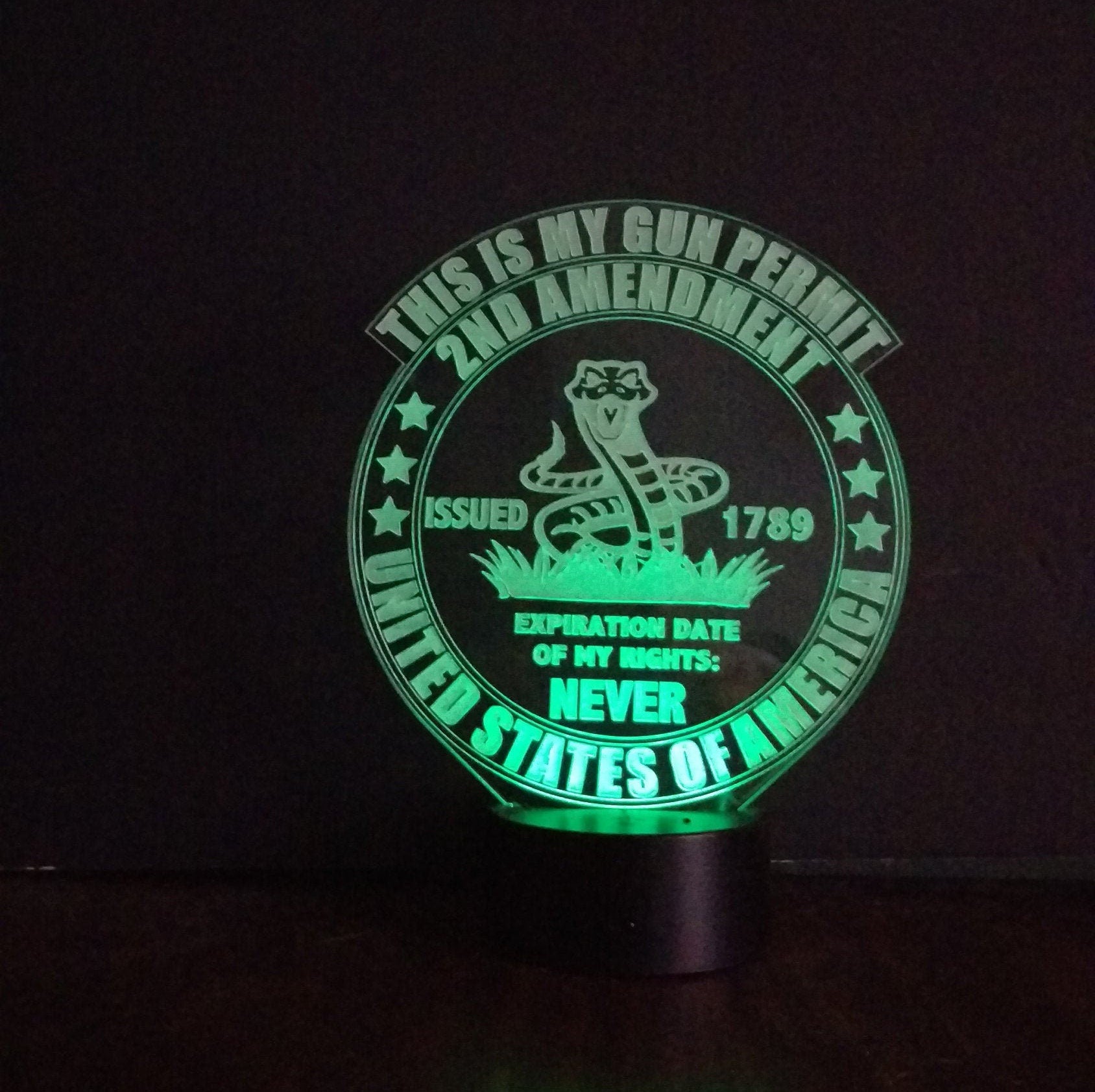 Awesome 3D "2nd Amendment This is My Gun Permit" LED Lamp (1159) - FREE SHIPPING!