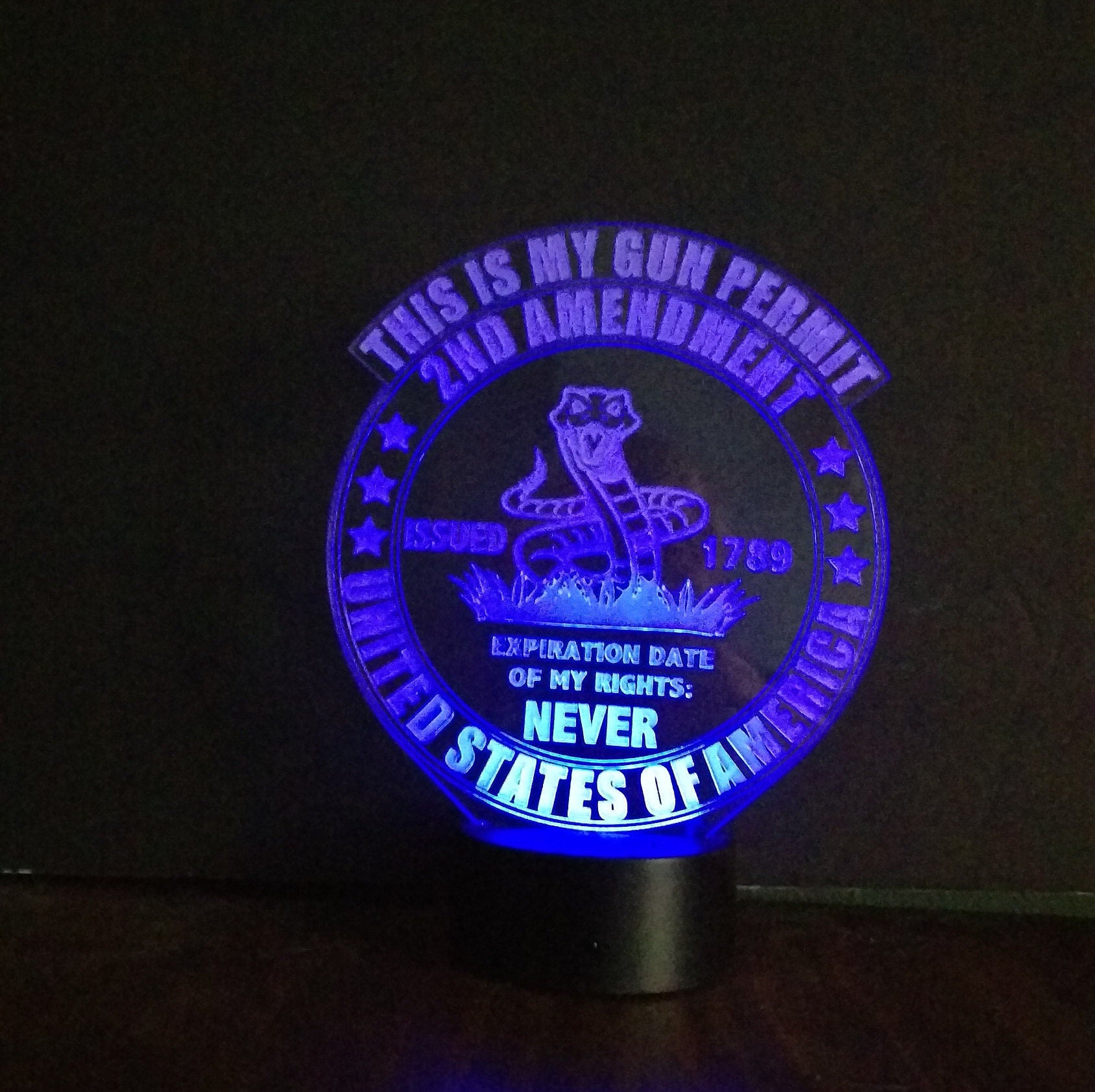 Awesome 3D "2nd Amendment This is My Gun Permit" LED Lamp (1159) - FREE SHIPPING!