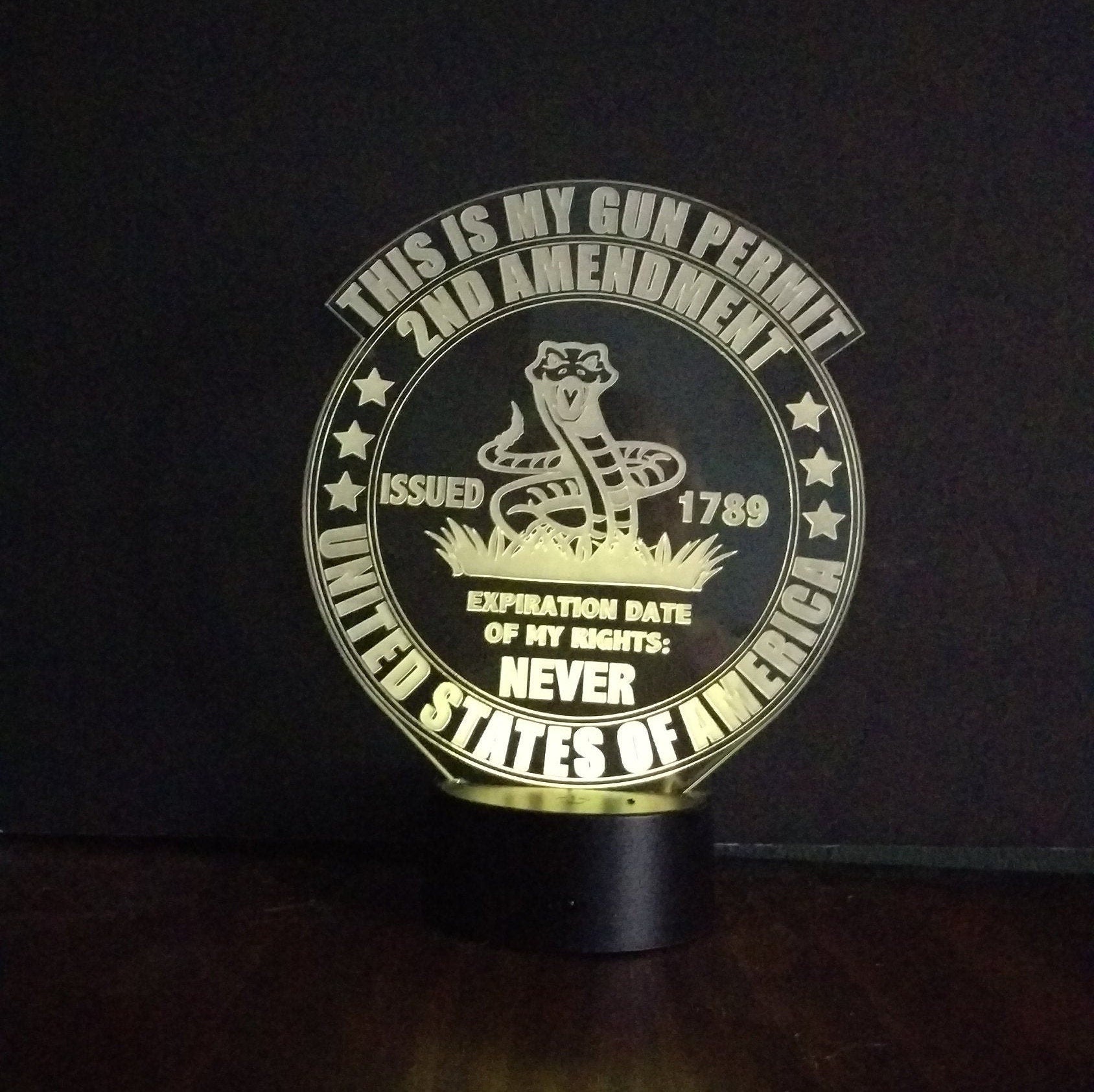 Awesome 3D "2nd Amendment This is My Gun Permit" LED Lamp (1159) - FREE SHIPPING!