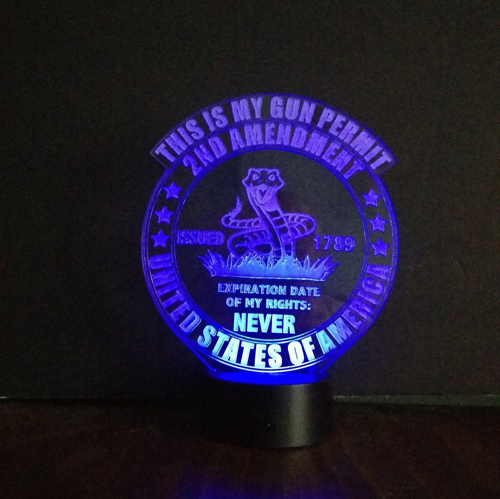 Awesome 3D "2nd Amendment This is My Gun Permit" LED Lamp (1159) - FREE SHIPPING!