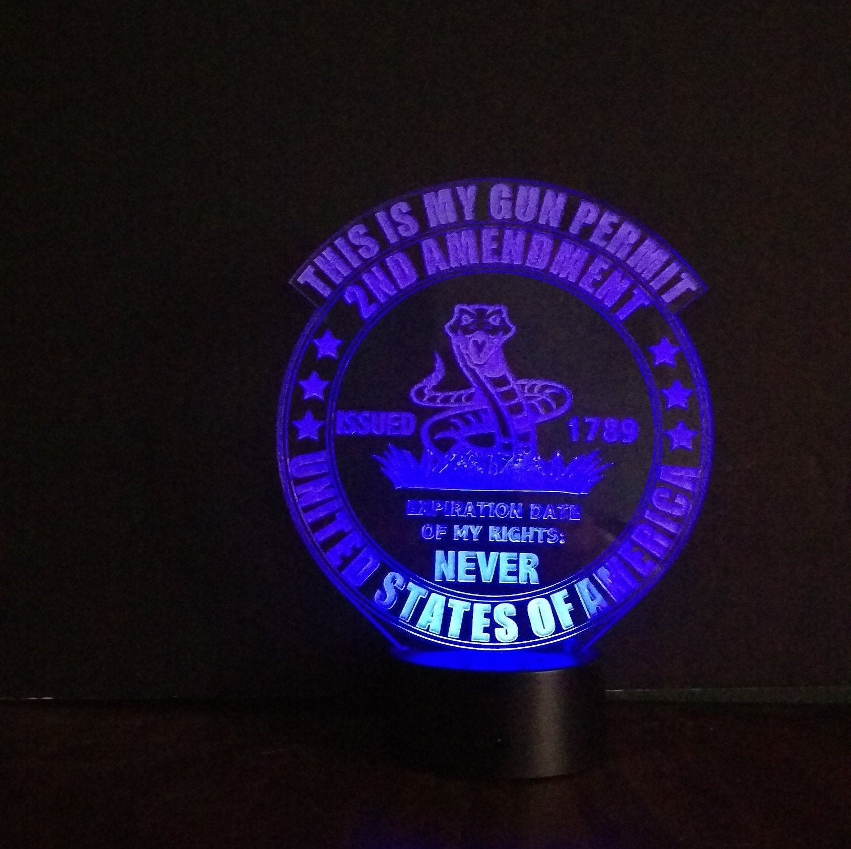 Awesome 3D "2nd Amendment This is My Gun Permit" LED Lamp (1159) - FREE SHIPPING!