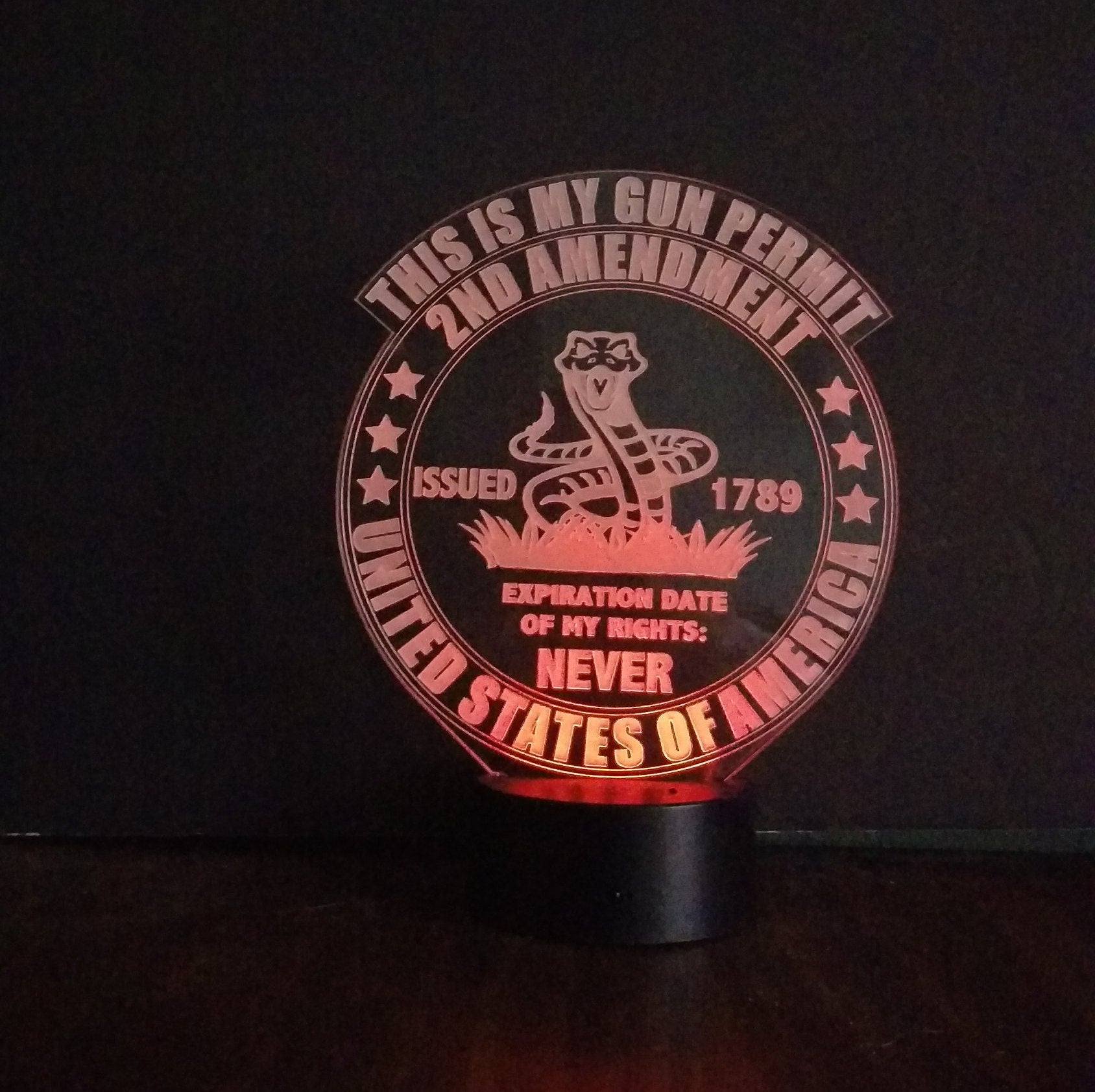 Awesome 3D "2nd Amendment This is My Gun Permit" LED Lamp (1159) - FREE SHIPPING!